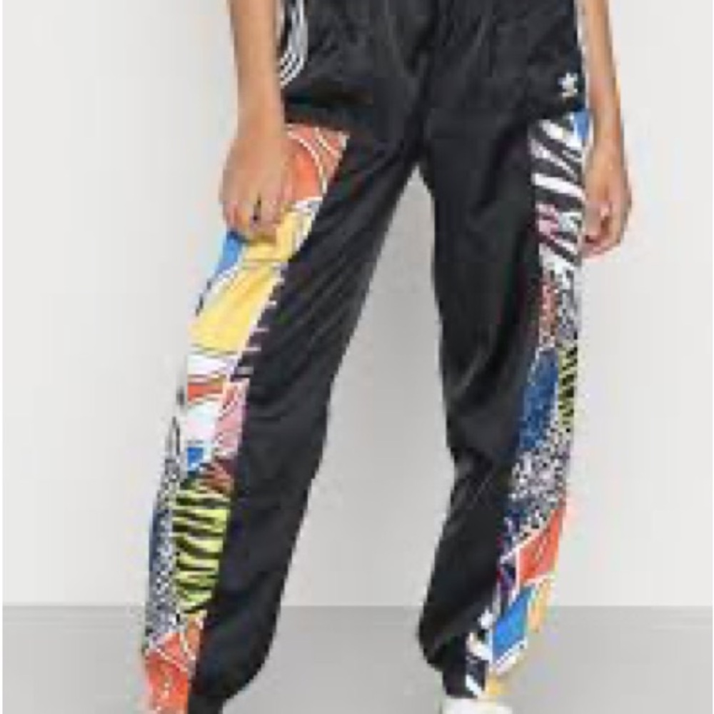 adidas Black Track Pants with Multicolor Patterns